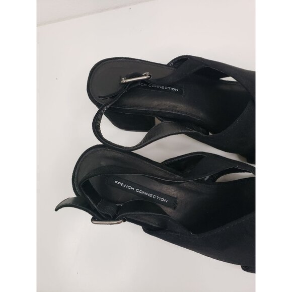 French Connection Tahiti CrissCross Ankle Strap Block Heel Sandals Black Size 10 - Picture 4 of 10
